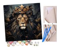 SENDJJ DIY Paint by Numbers Flame Roaring Lion Wearing a Golden Crown (13) with Paint Brushes and Acrylic Painting Kit 16x16 Inch for Kids and Adults Beginner Gifts