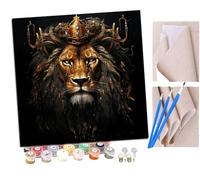 SENDJJ DIY Paint by Numbers Flame Roaring Lion Wearing a Golden Crown Cartoon (6) with Paint Brushes and Acrylic Painting Kit 16x16 Inch for Kids and Adults Beginner Gifts