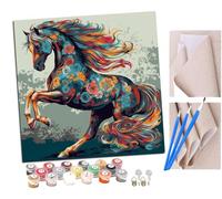 SENDJJ DIY Paint by Numbers Flame Vintage Noble Horse Graffiti (48) with Paint Brushes and Acrylic Painting Kit 16x16 Inch for Kids and Adults Beginner Gifts