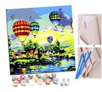 SENDJJ Paint by Numbers for Adults, 40x40 cm Acrylic Oil Paints by Numbers for Adults Beginner Kids Hot air Balloon Over The Woods Painting Kit with 4 Brushes Watercolor Paints Easy