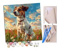 SENDJJ Paint by Numbers for Adults, 40x40 cm Acrylic Oil Paints by Numbers for Adults Beginner Kids Jack Russell in The Flowers (3) Painting Kit with 4 Brushes Watercolor Paints Easy