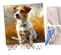 SENDJJ Paint by Numbers for Adults, 40x40 cm Acrylic Oil Paints by Numbers for Adults Beginner Kids Jack Russell in The Flowers (11) Painting Kit with 4 Brushes Watercolor Paints Easy