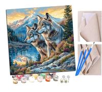 SENDJJ Paint by Numbers for Adults, 40x40 cm Acrylic Oil Paints by Numbers for Adults Beginner Kids Two Wolf Lovers in The Valley (1) Painting Kit with 4 Brushes Watercolor Paints Easy