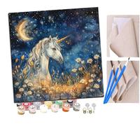 SENDJJ Paint by Numbers for Adults, 40x40 cm Acrylic Oil Paints by Numbers for Adults Beginner Kids Unicorn Among Flowers at Night (12) Painting Kit with 4 Brushes Watercolor Paints Easy