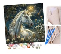 SENDJJ Paint by Numbers for Adults, 40x40 cm Acrylic Oil Paints by Numbers for Adults Beginner Kids Unicorn Among Flowers at Night (27) Painting Kit with 4 Brushes Watercolor Paints Easy