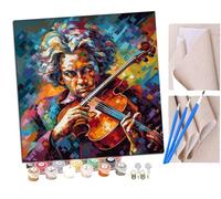 SENDJJ Paint by Numbers for Adults and Beginner Beethoven Playing Violin Pixel (9) Kits On Canvas Without Frame DIY Color Oil Painting Acrylic Paints,Home Wall Decor 40X40CM