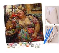 SENDJJ Paint by Numbers for Adults and Beginner Cute Casual Happy Fat Girl (8) Kits On Canvas Without Frame DIY Color Oil Painting Acrylic Paints,Home Wall Decor 40X40CM