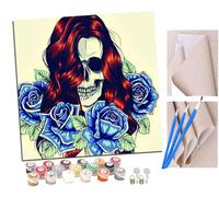 SENDJJ Paint by Numbers for Adults and Beginner Halloween Rose Girl Skeleton Makeup Kits On Canvas Without Frame DIY Color Oil Painting Acrylic Paints,Home Wall Decor 40X40CM