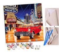 SENDJJ Paint by Numbers for Adults and Beginner Las Vegas Vintage Cars Kits On Canvas Without Frame DIY Color Oil Painting Acrylic Paints,Home Wall Decor 40X40CM