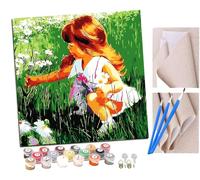 SENDJJ Paint by Numbers for Adults and Beginner Little Girl in The Garden Kits On Canvas Without Frame DIY Color Oil Painting Acrylic Paints,Home Wall Decor 40X40CM