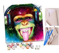 SENDJJ Paint by Numbers for Adults and Beginner Monkey Animal Listening to Music Kits On Canvas Without Frame DIY Color Oil Painting Acrylic Paints,Home Wall Decor 40X40CM