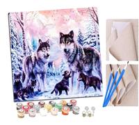 SENDJJ Paint by Numbers for Adults and Beginner Two Wolves and Five Little Cubs Kits On Canvas Without Frame DIY Color Oil Painting Acrylic Paints,Home Wall Decor 40X40CM
