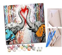 SENDJJ Paint by NumbersGraffiti Elephant Couple Kits for Adults Kids Beginners 40 x 40 cm Adults with Paintbrushes DIY Painting for Home Decoration Without Frame