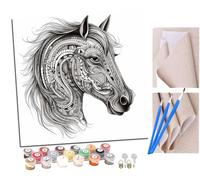 SENDJJ Paint by NumbersMandala Horse Kits for Adults Kids Beginners 40 x 40 cm Adults with Paintbrushes DIY Painting for Home Decoration Without Frame