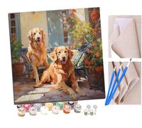 SENDJJ Paint by NumbersTwo Golden Retrievers in The Yard (4) Kits for Adults Kids Beginners 40 x 40 cm Adults with Paintbrushes DIY Painting for Home Decoration Without Frame