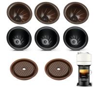 Sendoger 7Pcs Reusable Capsules Pods Refillable Coffee Capsules VrtuoLine for Nespr*sso with 1Pcs Reusable Silicone Lids 10pcs Aluminum Foil (Black(230ml)/ Brown(150ml)+ 2pc Silicone Lid)