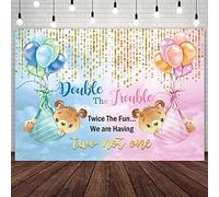 SENDY 7x5ft Double The Trouble Twice The Fun We are Having Baby Shower Backdrop It's Twins Baby Shower Photography Background Bear Gender Reveal Party Banner Photo Supplies Studio Props