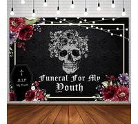 SENDY 7x5ft Funeral for My Youth Backdrop Death to My Twenties Birthday Party Decorations RIP to My 20s Banner Pink Burgundy Floral Gothic Skull Tombstone Black Photography Background Photo Props