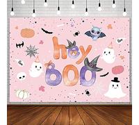 Sendy 7x5ft Hey Boo Backdrop Halloween Baby Shower Birthday Party Decorations Supplies for Sweet Girl Ghost Bat Skull Pumpkin Blush Pink Girly Newborn Photography Background Banner Photo Studio Props