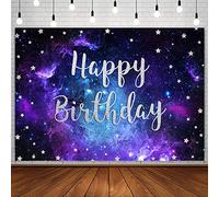 SENDY 7x5ft Starry Sky Happy Birthday Backdrop Outer Space Birthday Party Decorations Supplies for Boy Universe Galaxy Planet Blue Purple Pilot Bday Photography Background Banner Cake Table Props
