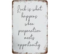 Seneca Quote Luck Is What Happens When Preparation Meets Opportunity Motivational Wall Decor Retro Metal Tin Sign Vintage Aluminum Sign For Home Coffee Wall Decor Gift For Women Men 8x12 Inch