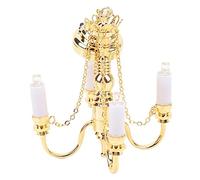SENECESLI 1/12 Dollhouse Chandelier Vintage Miniature Ceiling Light with 4 Heads for Dollhouse Dining Room, Gold