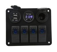 SENECESLI 4 Gang Rocker Switch Panel, Marine Switch Panel with USB Cigarette Lighter Socket, Voltage Display, ON Off Toggle for RV Boat Yacht Bus Truck 12V 24V