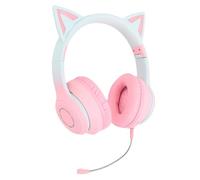 SENECESLI Bluetooth 5.3 Wireless Gaming Headset, Cute Cat Ears, Foldable Over Ear Headphones with LED Light and Detachable Microphone, 3.5mm AUX Cable for PC Mobile Phone Gaming Music (Pink)