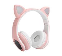 SENECESLI Cat Ear Bluetooth5.0 Headphones, Wireless Headphones with Microphone and FM Radio, Noise Cancelling Stereo Sound, Foldable Cat Headphone for Music and Calls (Pink)