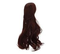 SENECESLI High Temperature Filament Doll Hair Wig with Curly Style Neat Bangs for 1/3 BJD Doll 8-9in Head Circumference (Dark Brown)