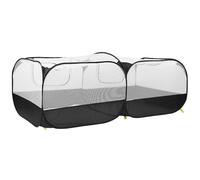 SENECESLI Portable Chicken Run Coop, Small Animal Pen Foldable with Transparent Net Cover and Zipper, for Rabbit Duck Hen Outdoor (Black)