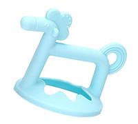 SENECESLI Soft Silicone Baby Chew Toy Horse Teething Ring, Suitable for Drooling Babies, High Temperature Cleaning, Includes Box for Travel (Blue)