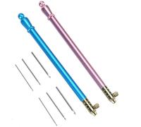 SENECESLI Stainless Steel Handle Embroidery Crochet Hook Set, Sturdy Sewing Craft Tool for Beading and Embroidery, Easy to Use for Hand-Made Crafts, Blue/Pink, 6 Needles, 4.5"