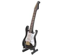 SENECESLI Wooden Electric Guitar Model, Miniature Musical Instruments Decor, 14 Cm Mini Guitar Replica with Display Stand, Decorative Ornaments for Home Office and Gift (Black)
