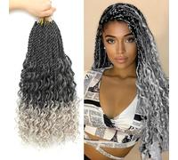 Senegalese Twist Boho Island Hair - 24 Inch Pre-Looped Crochet Twists with Curly Ends (8 Packs, 1B/Silver)