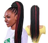 Senegalese Twist Braid Ponytail 20inch Long 2X Twist Braids Drawstring Ponytail Extension Hairpiece Bun Clip-in Braided Pony for Black Women(P1BBUG#, 20”)