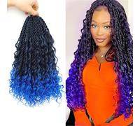 Senegalese Twist Crochet Hair with Curly Ends - 12 Inch Boho Island Twist Crochet Hair 8 Packs Pre Looped Crochet Twists with Curly Ends(12(8Packs), 1B/Blue)