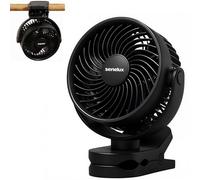 Senelux 5 Inch Clip On Fan, Rechargeable Portable Desk Fan with 4 Speeds, 2000mAh USB Pram Fan, Quiet 360° Personal Fan for Bed, Baby Stroller, Office and Camping - Black