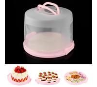 SENENQU 10 Inch Tall Plastic Cake Box, Large Cake Carrier with Handle & Cupcake Holder, Portable Cake Container Cake Holder with Plastic Two Sided Base for Cake Party - Pink