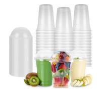 SENENQU 100 Pack 16oz Plastic Smoothie Cups with Dome Lids, 500ml Plastic Cups with Lids, Reusable Milkshake Cups for Juice Smoothie Tea Coffee Takeaway Restaurants