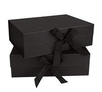 SENENQU 2 Pack Black Magnetic Gift Box with Ribbon, 32 x 23 x 10cm Large Luxury Present Box, Folded Wedding Gift Boxes with Lid for Presents Packaging Birthday Anniversary Christmas Festivals
