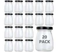 SENENQU 20 Pack 100ml/3.5oz Glass Jars with Black Lids, Mini Bottles and Cups for Pudding, Yogurt, Jam, Honey, Jelly, Mousse, Spice