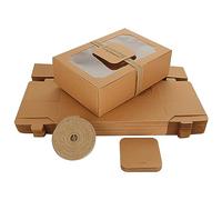 SENENQU 24 Pack Kraft Cookie Boxes with Window, 8.7 x 6 x 2.7 inch Brown Paper Candy Boxes with Rope & Card, Empty Gift Packaging Boxes for Bakery Treat Brownie Wedding Party