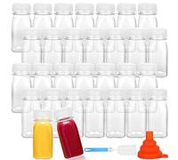 SENENQU 30 Pack 4oz / 120ml Small Plastic Juice Bottles with Lids, Clear Drink Bottles with Funnel & Brush, Bulk Empty Smoothie Bottles for Milk Water Beverages