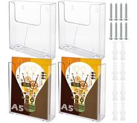SENENQU 4 Pack Clear Plastic A5 Leaflet Holder, Wall Mounted Magazine File Holder, Transparent Brochure Dispenser Holder A5 for Office Restaurants Reception