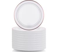 SENENQU 40 Pack Reusable Plastic Plates, 26cm / 10 inch Plastic Party Plates with Rose Gold Rim, Unbreakable Dinner Dish for Weeding Birthday Party