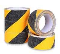 SENENQU 5pcs Anti Slip Hazard Tape, 50mm x 5m High Traction Hazard Warning Grip Tape, Self Adhesive Safety Tape, Abrasive Marking Barrier Tape for Steps Deck Floor Stair - Black Yellow1