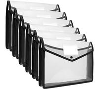 SENENQU 6 Pack A4 Black Plastic Document Folder Waterproof Wallet Folder with Pocket, Translucent File Envelope Folder with Button Closure for Home Office School