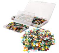 SENENQU 717g / 1028pcs Glass Mosaic Tiles, Mixed Colour Square Mosaic Pieces with 2pcs Storage Boxes, Crystal Mini Glass Tiles for Photo Frames Flower Pots Mirrors DIY Art & Crafts - 1 x 1 x 0.3cm