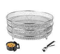 SENENQU Round Air Fryer Rack Compatible with Ninja, Three Layers Stackable Air Fryer Accessories, Stainless Steel Air Fryer Basket Dehydrator Rack Toast Rack Fit for 4.8L - 6.6L Air Fryer